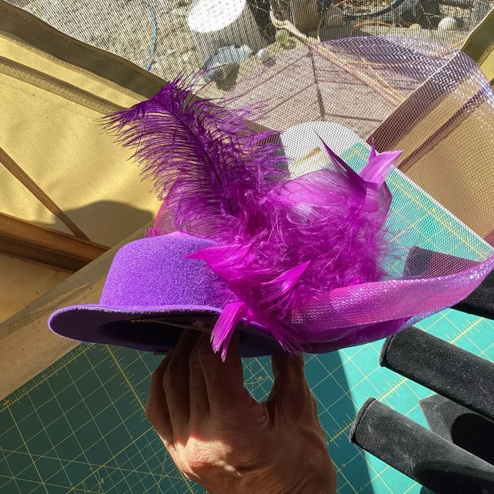 Tiny Victorian Purple Feather Hat Clip On Accessories Costume Steampunk Cosplay